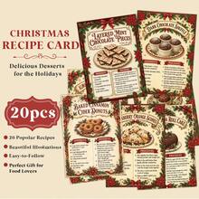 20pcs Retro Christmas Baking Recipe Cards, Festive Christmas Dessert Baking Guide Cards With Ingredients & Procedure, Holiday Food Theme Recipe Reference Cards, Xmas Gifts For Home Bakers - A - View 5