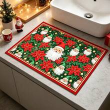 1pc Dish Drying Mat, Coffee Machine Mat, Christmas Dish Drying Mat, Christmas Flower & Santa Claus Pattern Kitchen Drain Mat, Absorbent Quick Dry Tabletop Protector, Holiday Atmosphere Suitable For Kitchen & Dining Table, Dish Water Control Mat, Home Gift, Tabletop Decor - XYLSD-943 - View 5