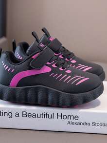 1 Pair Kids' Sports Shoes With Hook-And-Loop Design, Girls' Casual Shoes Suitable For Spring, Autumn And All Seasons, Children's Running Shoes With Soft Sole - Black - View 4