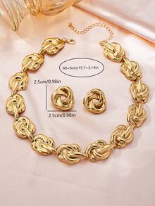 1 Set Fashion Minimalist Unique Elegant Versatile Premium Metal Style Women's Necklace & Earrings Jewelry Set, Suitable For Office And Other Occasions - Yellow Gold - View 2
