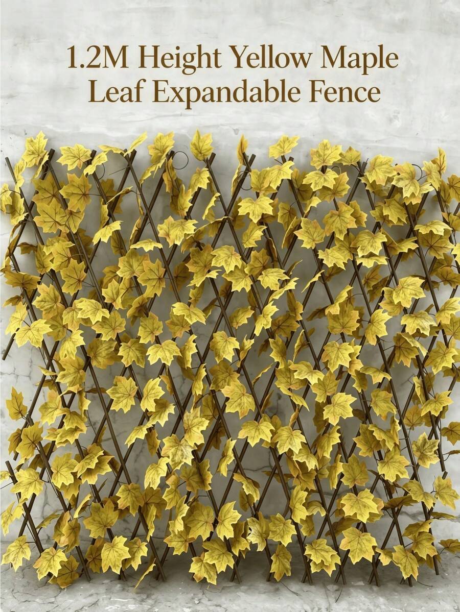 Protection Expandable Artificial Vine Leaf Fence, Foldable Retractable Wooden Trellis Hedge With Ivy Grape Watermelon Yellow Maple Fake Foliage For Courtyard Balcony Fence Wall Shield Decoration