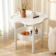 1pc [Fashion Side Table] Minimalist Modern Plastic Side Table - Fashion Modern Round Side Table With Storage Layer Small Double Layer Coffee Table | Space-Saving, Ultra-Stable Clover Design Bedside Cabinet - Suitable For Living Room, Study, Bedroom Storage - Multicolor - View 2