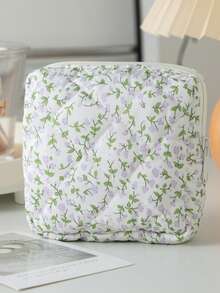 Cartoon Floral Print Square Storage Bag, Women's Portable Sanitary Napkin Storage Pouch, Student Privacy Period Storage Bag, Quilted Small Item Organizer, Suitable For School, Business Trip, Travel, Compact And Portable, Autumn/Winter Essential,Travel Essential - Multicolor - View 2
