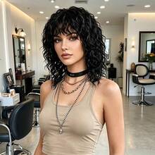 Natural Messy Medium-Long Curly Wavy Wig In Black And Brown, Heat-Resistant Synthetic Fiber, Suitable For Daily Wear, Parties And Halloween, With Bangs - Multicolor - View 5