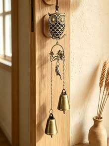 Forest Style Metal Owl Double Bell Wind Chime, Entryway Door Decor Ornament, Christmas Thanksgiving Housewarming Gift, Gift For Friends - Multicolor - View 5