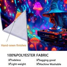 宇宙DJ巫師掛毯 霓虹發光水母與斑點蘑菇 水下星空太空印花 唯美嬉皮風臥室客廳室內裝飾背景布 - 發光水母 - 查看 9