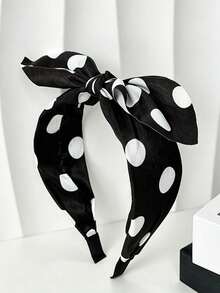 1pc New Large Polka Dot Bow Headband For Women, Premium Satin Wide Band Hair Accessory, Fashionable Versatile Hair Hoop - Multicolor - View 8