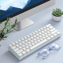 Magegee 1pc Star61 60% Mechanical Gaming Keyboard, White Minimalist Keycaps Gaming Keyboard, With Red Switches, Detachable Type-C Cable Mini Keyboard, With Blue Backlight, Compatible With Windows / PC / Laptop [WHITE: Red Switch] - White(Red Switch) - View 6
