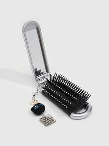 1 buah Set Sisir & Cermin Lipat Kucing Hitam Lucu, Sisir Airbag untuk Kembali ke Sekolah, Cermin Sisir Portabel DIY, Sisir Kecil Dekoratif Berbentuk Bintang Gaya Y2K - A - View 7