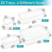 25pcs/9pcs/7pcs Transparent Drawer Organizer Set With Drawer Dividers, Diaper, Baby Bottle, Bibs Baby Supplies Storage Box, Multi-Functional Desktop Office Storage Organizer, Suitable For Bathroom, Baby Room, Home Items Classification Storage And Organization - Multicolor - View 2