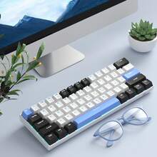 MageGee Star61 Mini Gaming Mechanical Keyboard, 60% Layout 61 Keys, Blue LED Backlight, Wired NKRO Multi-Device Gaming Keyboard, Optional Red/Blue/Brown Switches, Suitable For Laptop PC Gamers - Black and white blue (Brown Switch) - View 9