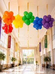 61pcs/Set Rainbow Color Balloon Cluster Ceiling Hanging Balloon Set, Includes Gold Ribbon, Multiple Colors Latex Balloons, Suitable For Rainbow Birthday Party, Rainbow Theme Party, Candy, Lawn Picnic Gathering, Decoration - Multicolor - View 4