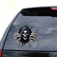 Stiker Mobil Tengkorak Horor Flat Sticke2D - Stiker Dinding Dua Sisi dengan Celah Intip, Desain Perekat Mandiri PVC Berkualitas Tinggi, Cocok untuk Dekorasi Tepi Berbentuk Tidak Beraturan pada Kendaraan, Laptop, dan Dinding - MultiWarna - View 7