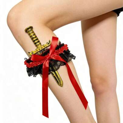 1pc Bow Garter Belt And Pirate Lace Bow Leg Garter Sword Leg Sleeve, Suitable For Halloween Carnival Women's Costume Props, Ladies' Favorite