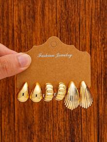 Juego de 6-18 piezas de pendientes dorados para mujer, moda para fiestas, viajes y vacaciones, regalo de compromiso, adecuado para diversas ocasiones, (hecho de material sintético CCB de baja alergia y no se desvanece) - Dorado - Ver 5