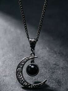 QTHOPE Gothic Punk Style Black Lace Purple Crescent Moon Necklace - Black - View 2
