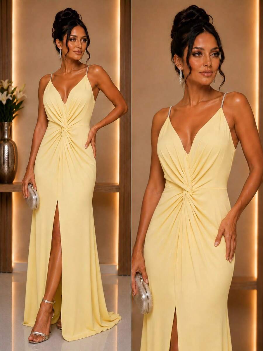 Women Long Dresses - 黃色 - 查看 1