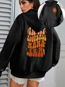 Double-Sided Printed Plus-Size Women's European And American Fashion Hooded Sweatshirt,Suitable For Everyday Wear,Party,Dating,Gift Giving And Various - 黑色 - 查看 5