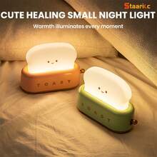 Rechargeable Cute Toaster Shaped LED Desk Lamp, Warm Decorative Table Lamp, Toast Bread LED Night Light Creative Design, Bread Night Light Suitable For Home Use, Perfect Birthday And Christmas Gift (Green/Orange/Pink) - Bread Maker - View 7