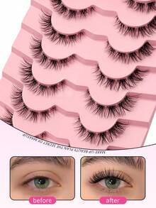 Asiteo 7 Pairs Cat Eye Lashes Natural Fake Strip Eyelashes Invisible Band Faux Mink Eyelash Wispy Full Strips False Eyelashes - Black - View 4