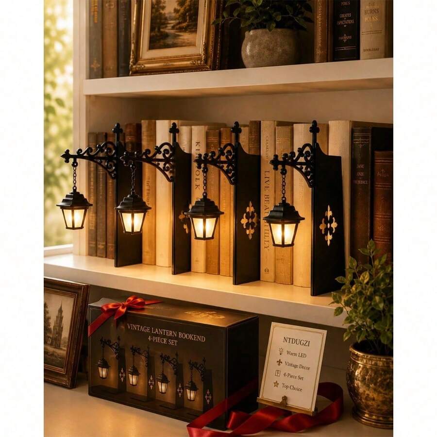 1pc Mini Vintage Warm Light Bookshelf Lamp & Bookend Light - Battery Powered, Suitable For Reading Room, Office Bookshelf Decor, Compatible With Library USB Interface, Desk Bookend Decorative Light, Reader Bookshelf Lighting Gift