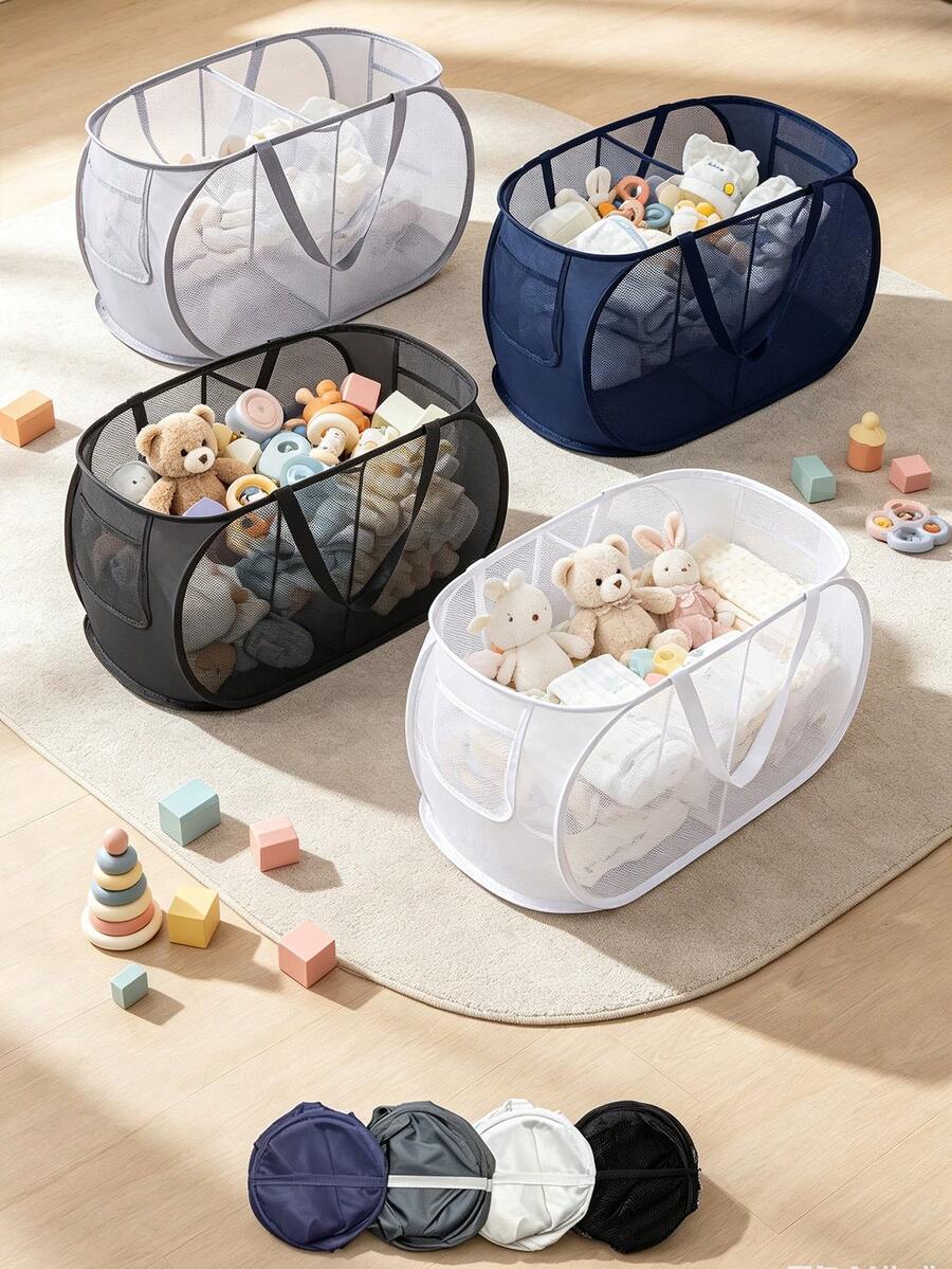 Breathable Mesh Handheld Storage Basket, Foldable Large Capacity Toy Storage Bag, Organizer For Baby Toys And Sundries, Ideal For Nursery Storage - Multicolor - View 1