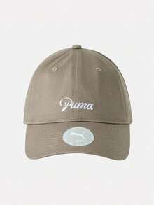 Puma Topi Ayah Unisex ESS SCRIPT LOGO, Pinggiran Melengkung, Abu-abu Taupe, 02745703 - Volcanic Gray - View 1