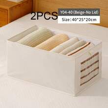 Foldable Linen Fabric Storage Bin With Clear Visible Window, Stackable Open-Top Clothes Organizer Box With Handle, Wardrobe Drawer Organizer For Pants, Shirts And Garments - White - View 10