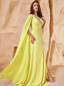 Women's Cut-Out Design One-Shoulder Slit Thigh Formal Dress - Yellow - View 4