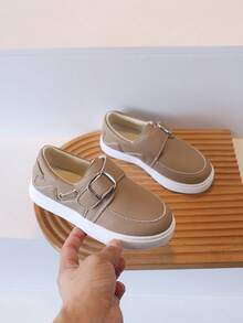 1 Pair Kids' Retro Loafer Sneakers, Colorblock Casual Shoes For Boys And Girls, Spring/Autumn New Style Non-Slip Slip-On Shoes - Brown - View 5
