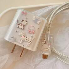 5pcs Cute Cat & Dog Design Charger And Cable Protector Set, Durable Apple 18-20W Charging Cable Protective Case, Anti-Breakage Cable Organizer - Multicolor - View 4