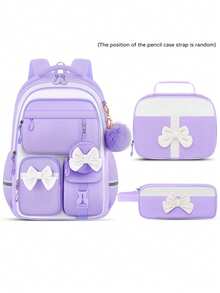 4pcs Single Bow Backpack Set, Detachable Bow, Small Bag And Pom Pom Pendant, Suitable For Daily, Travel And Gift Use - A - View 12