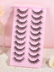 MAANGE 10 Pairs Natural Curly Thin Full Eye False Eyelashes, Natural Eyelashes, Cat Eye Style Extended Tail Eyelashes, Suitable For Daily Wear, Suitable For Parties And Holidays, Strip False Eyelashes - Black - View 5