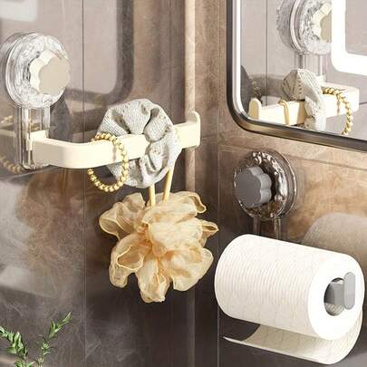 Toilet Paper Holder, Suction Cup Wall-Mounted Toilet Paper Rack - Self-Adhesive, No Drilling Required, Suitable For Kitchen And Bathroom, Plastic Material - Multi-Purpose Paper Towel And Towel Storage Rack