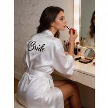 Summer Cool Touch White Satin Bridal Robe, Lightweight Breathable Printed Bridal Party Robe, Honeymoon Wedding Preparation Attire, Bachelorette Party And Daily Loungewear - White Bride - View 1