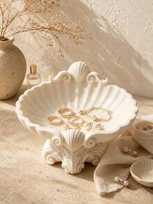 1pc Vintage French Carved Shell Jewelry Tray, Luxury Vanity Storage Box For Rings, Necklaces, Earrings, Bedroom Desktop Aesthetic Decor, Gift For Women And Bridesmaids, Essential Vanity Decoration For Girls, Jewelry Organizer, Bridesmaid Gift, Room Decor - Multicolor - View 3