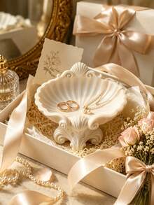 1pc Vintage French Carved Shell Jewelry Tray, Luxury Vanity Storage Box For Rings, Necklaces, Earrings, Bedroom Desktop Aesthetic Decor, Gift For Women And Bridesmaids, Essential Vanity Decoration For Girls, Jewelry Organizer, Bridesmaid Gift, Room Decor - Multicolor - View 7