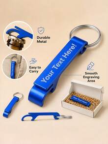 100pcs Customized Engraved Metal Bottle Opener Keychain - Can Engrave Name Or Text, Bulk Boxed, Perfect For Wedding, Birthday, Company Gift And Party Favors; Customizable - Multicolor - View 7