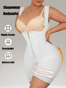 Plus Size High Waist Mid-Thigh Shaping Bodyshorts With Waist Cinching, Tummy Control And Butt Lift - White - View 6