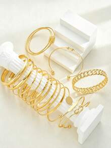 15/10/5pcs Vintage Luxurious Old Money Style Knotted Pattern Smooth Gold Bracelet Set, Suitable For Women's Daily Wear, Party, Vacation, Gift - Gold - View 3