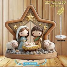 2D Flat Printing Rotating Nativity Scene Decor, Acrylic Painted Style Manger Scene With Virgin Mary, Joseph And Baby Jesus, Outdoor Christmas - A - View 2