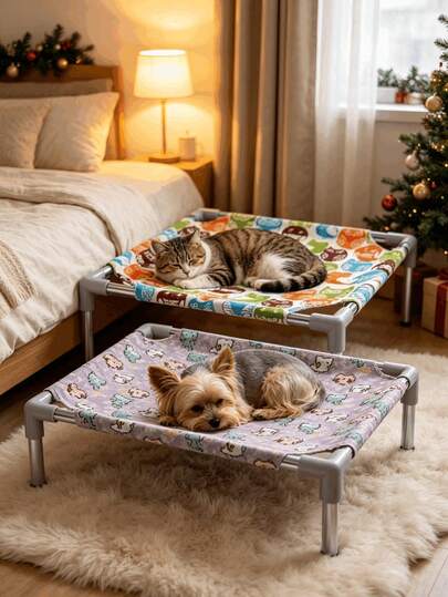 1pc Pet Cot, Square Design, Owl Element, Pet Bed, Pet Nest, Suitable For Small Pets, Pet Home Daily Use, Bedroom, Yard, Camping, Pet Walking, Dog Mat, Puppy Bed, Cat Supplies, Cat Nest, Pet Mat, Cat Mat, Dog Supplies