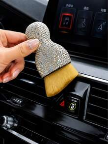 1pc Car Interior Dusting Brush, Glitter Rhinestone Handle Soft Bristle Cleaning Brush, Suitable For Car, Computer Keyboard Dusting - Car Interior Cleaning Brush - View 3
