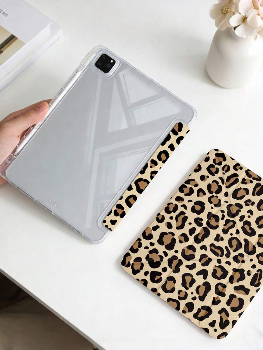 1개 노란색 표범 무늬 태블릿 케이스 iPad Mini6/7/Air/Air2/9.7/10.2/10.5/10.9 (Air4-Air8)/Pro 11/10th Gen/A16/Pro 11 2024 호환, 투명 아크릴 백쉘이 있는 페인트 패턴 태블릿 커버, 실크 질감 8단 스탠드, 자동 수면/깨우기, 내장 펜슬 슬롯, 펜슬 미포함, 일부 모델 카메라 프레임 있음 - 멀티컬러 - 보기 1
