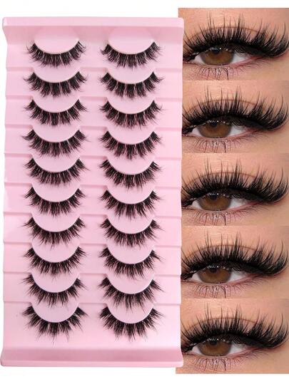 7 Pairs Fluffy False Eyelashes Thick & Long, 3D Clear Band Fake Lashes, Reusable, Soft & Lightweight, Mink-Like Lash Strips For Alluring Eye Makeup