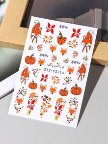 FULL BEAUTY 2/4pcs Autumn Red Maple Leaf & Fox Nail Stickers, Includes Floral, Pumpkin, Red Fox, Autumn Leaves, Colorful Lights Nail Decals, Autumn Nail Art Decoration DIY Thanksgiving Nail Supplies - Multicolor - View 11