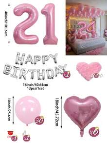 粉色與銀色氣球花環生日套組，40英吋大數字箔氣球，適合男士與女士，16歲生日、18歲生日、20歲生日、21歲生日、25歲生日、30歲生日、35歲生日、45歲生日派對裝飾 - 粉紅銀色 - 查看 18