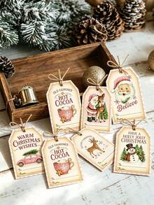 Vintage Christmas Gift Tags With Rope, Santa Claus Pattern Retro Christmas Hanging Name Tags, Suitable For Gift Wrapping, Holiday Home Decor, Christmas Tree Decoration, Label Packaging Name Cards - Christmas Gift Tags - View 2