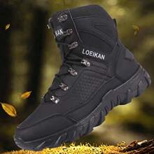 2 Colors Available High-Top Durable Work Boots For Men, Secure Lace-Up Anti-Slip, Outdoor Hiking, Trekking, Daily Casual Wear - Black - View 10