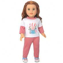 Clothes Designed For 14‑18‑Inch / 36‑45‑Centimeter Newborn Dolls, Two Adorable Styles Of Rabbit‑Flower And Puppy‑Bus Prints, Color‑Block Fake Two‑Piece Tops, Cuffed Long Pants, Firm Overlocked Edges, Ideal Holiday Gifts (Dolls Not Included) - Multicolor - View 9